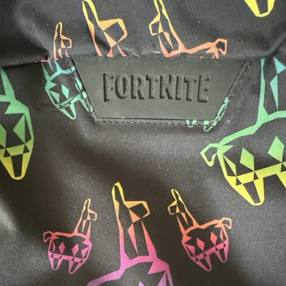Fortnite Black Backpack Multicolor Llama Print Front Zip Pocket